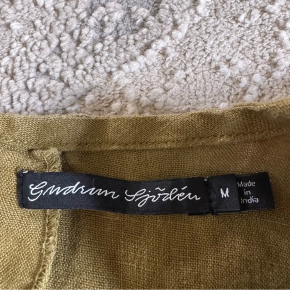 Gudrun Sjoden Pure Linen Shirt Blouse 3/4 sleeve Olive Green lagenlook medium - Picture 3 of 9